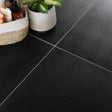 Crystaline Black tiles on floor
