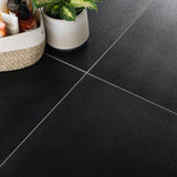 Crystaline Black tiles on floor