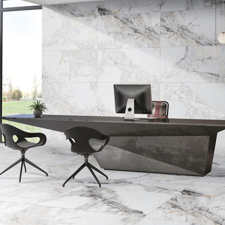 Drift White tiles on office wall and floor