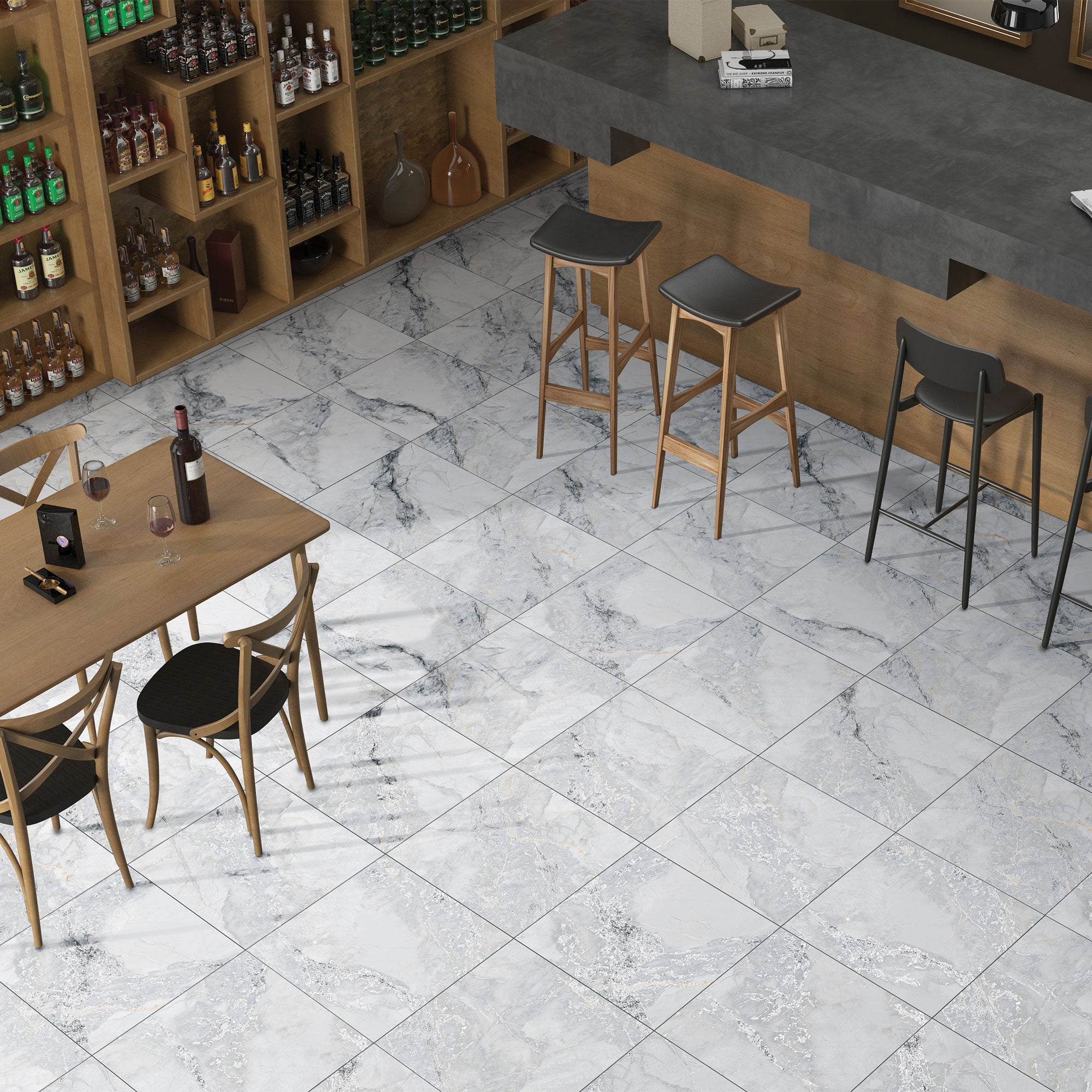 Drift White tiles on a restaurant floor