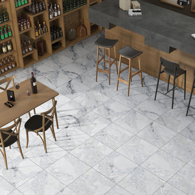 Drift White tiles on a restaurant floor