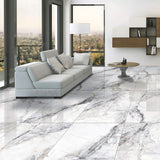 Drift White Polished Tiles on a lounge floor