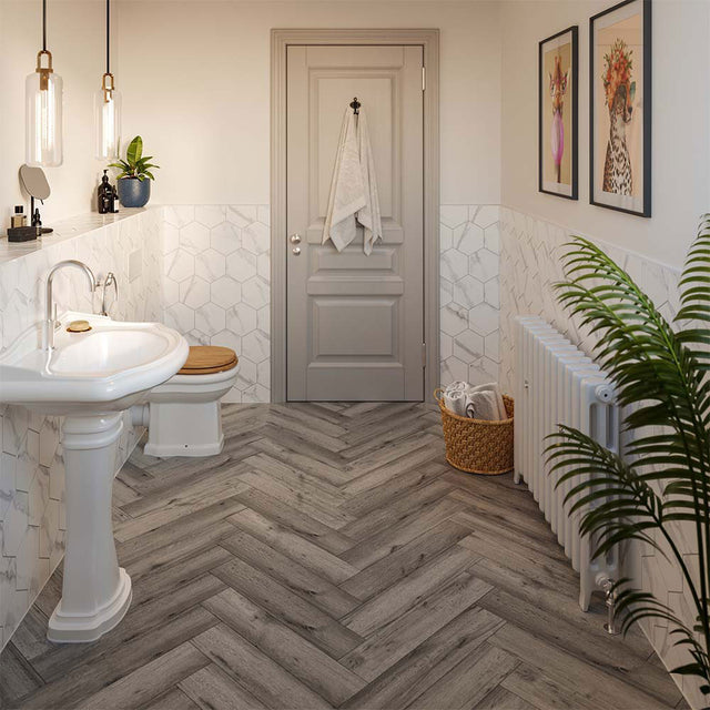 Facet Marble Hexagon Matt Porcelain Tiles in bathroom