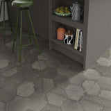 Facet Steel Hexagon Matt Porcelain Tiles in kitchen