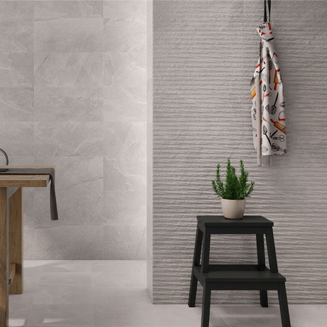 Galeno Smoke Lined tiles (with plain tiles from Galeno collection)