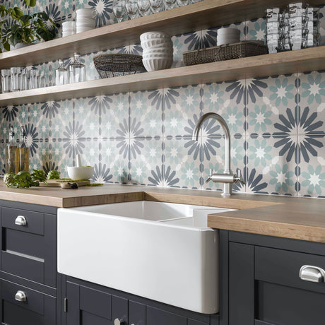 Galleria Gavino Patterned Matt Tiles on kitchen wall
