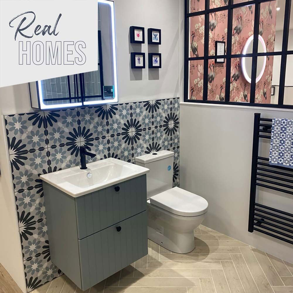 Galleria Gavino Patterned Matt Tiles on bathroom wall