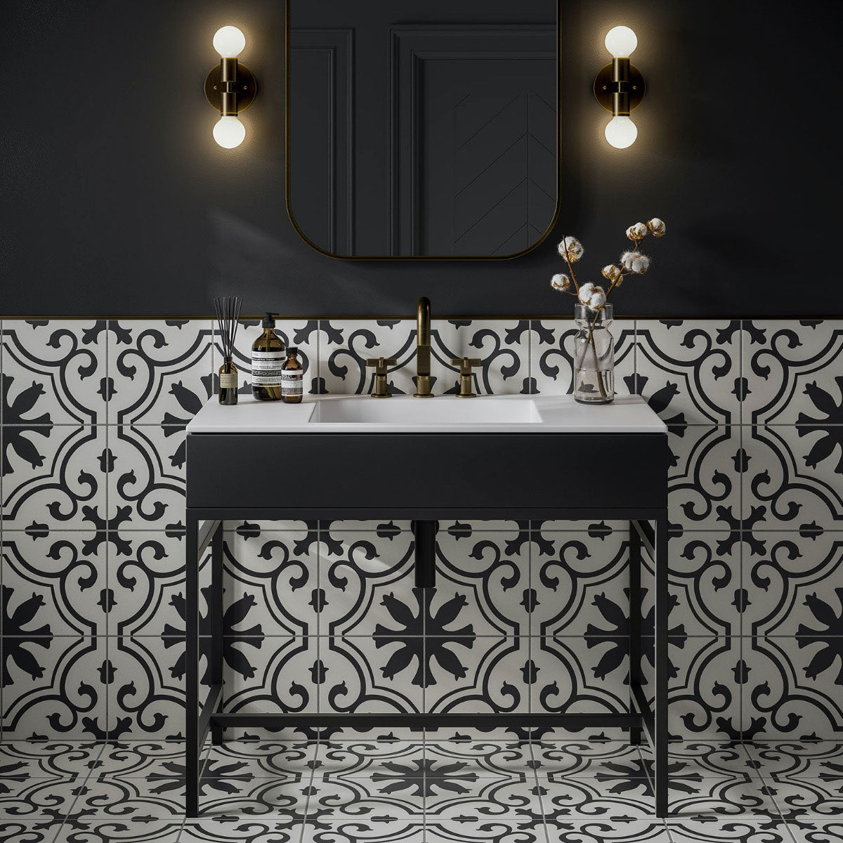 Galleria Giro Patterned Matt Tiles on bathroom wall and floor