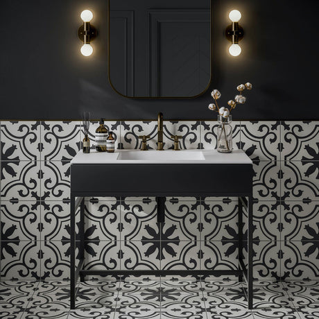 Galleria Giro Patterned Matt Tiles on bathroom wall and floor