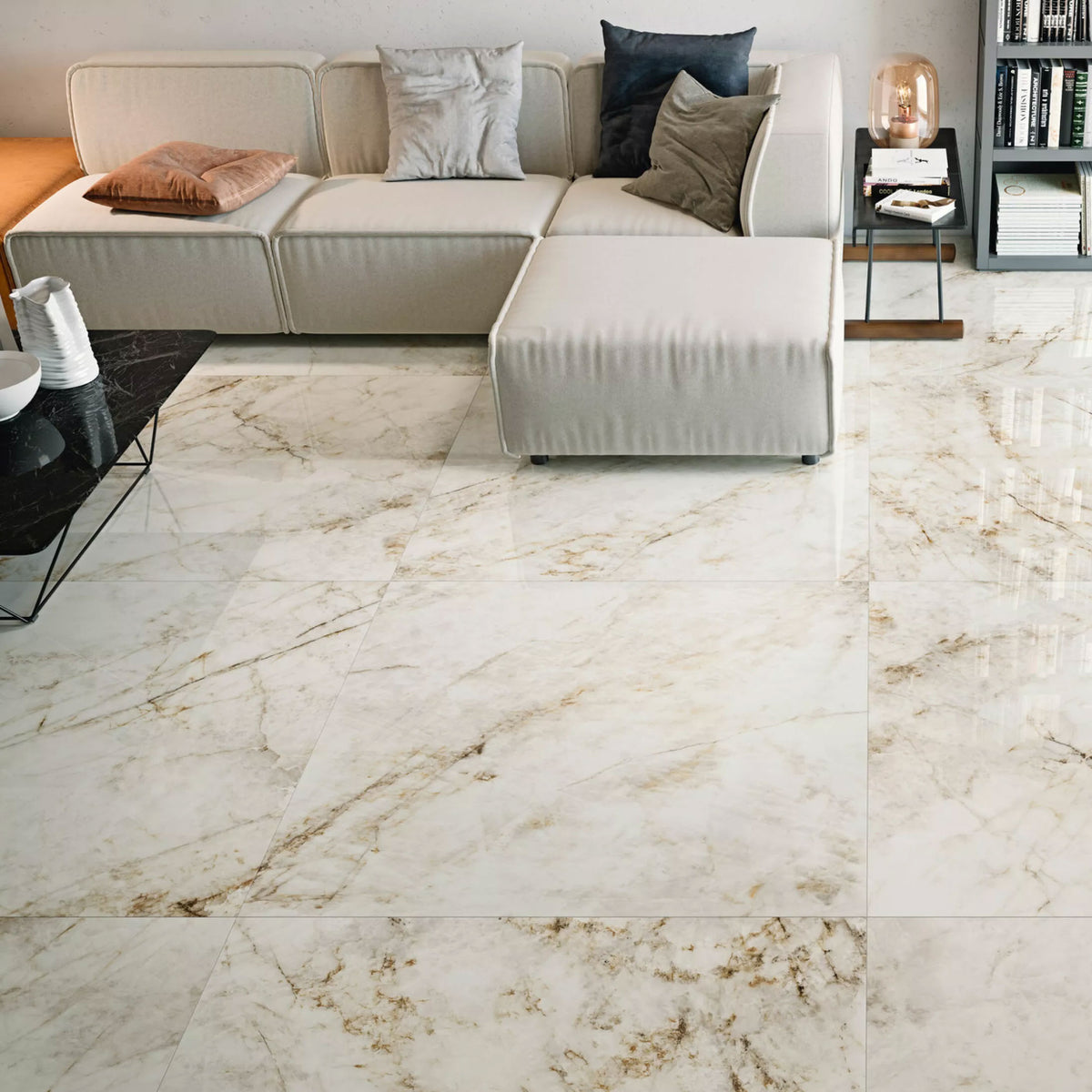 Grespania Cuarzo Reno polished living room floor