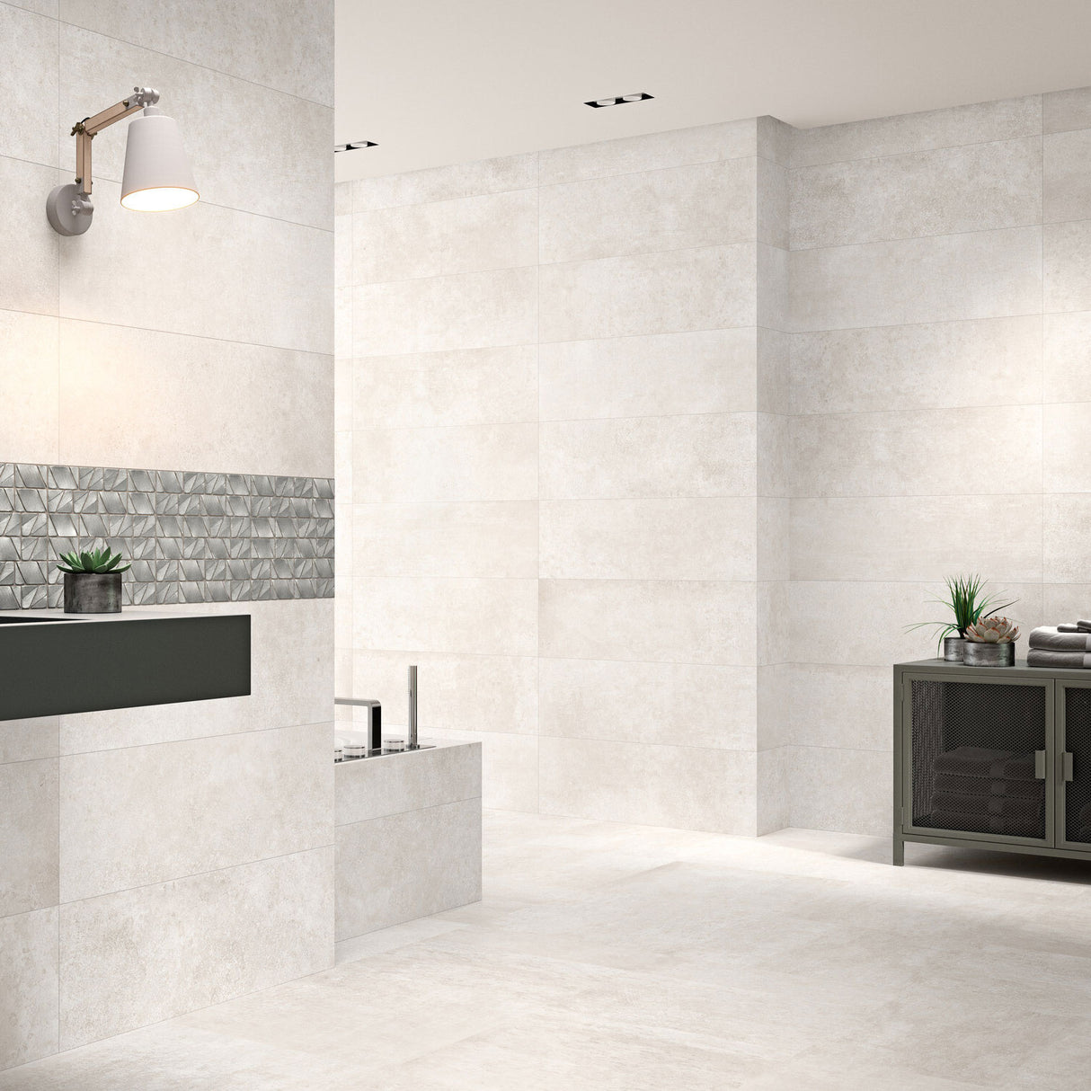 Grespania Metropolitan Perla Wall Tile (with Astoria Acero decor tile)