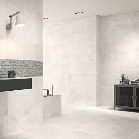 Grespania Metropolitan Perla Wall Tile (with Astoria Acero decor tile)