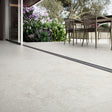 Grespania Ribera Blanco floor tiles (shown indoors and outdoors)