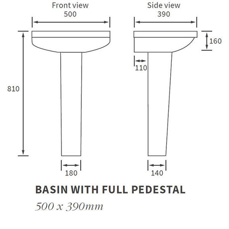 Hampton 1TH Basin & Full Pedestal 500 x 390mm