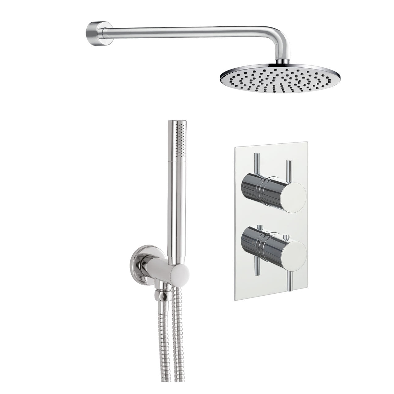 JTP FLORENCE Chrome Round Thermostat with Overhead Shower & Fixed Shower Handle – 2 Controls
