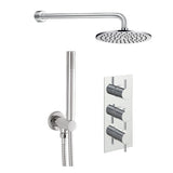 JTP FLORENCE Chrome Round Thermostat with Overhead Shower & Fixed Shower Handle - 3 Controls