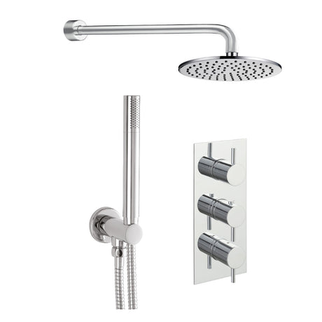 JTP FLORENCE Chrome Round Thermostat with Overhead Shower & Fixed Shower Handle - 3 Controls