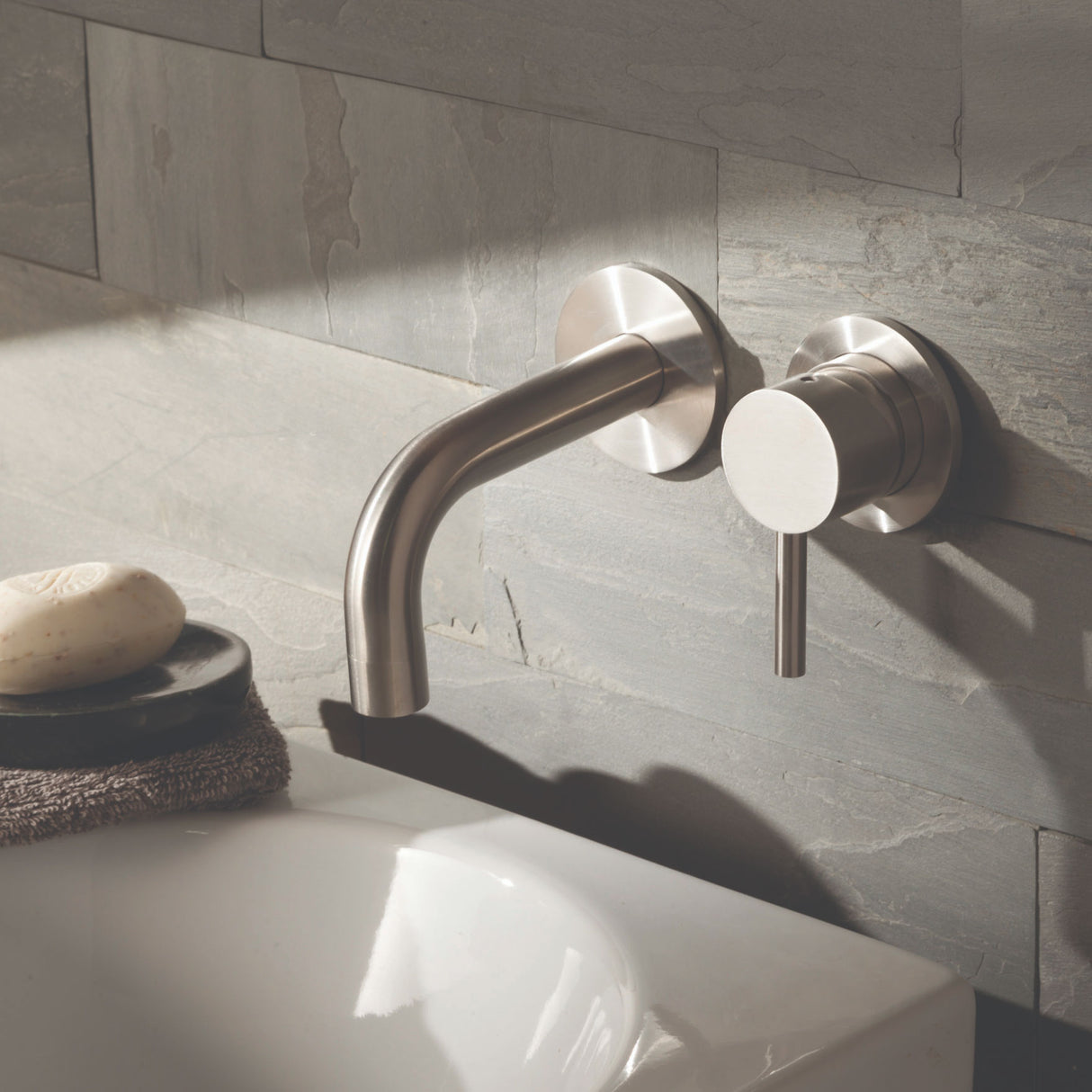 JTP INOX Stainless Steel 2 Hole Single Lever Wall Mounted Basin Mixer Tap