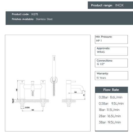 JTP INOX Stainless Steel Bath Shower Mixer Tap