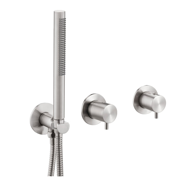 JTP INOX Stainless Steel Modular Thermostatic Concealed 2 Outlet Shower Valve with Attached Handset