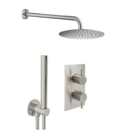 JTP INOX Stainless Steel Round Thermostat with Overhead Shower & Slim Shower Handle - 2 Controls