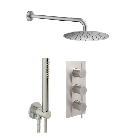 JTP INOX Stainless Steel Round Thermostat with Overhead Shower & Slim Shower Handle - 3 Controls