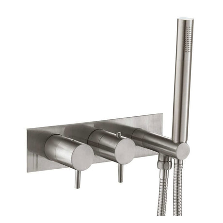 JTP INOX Stainless Steel Thermostatic Concealed 2 Outlet Shower Valve with Attached Handset