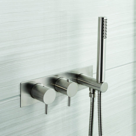 JTP INOX Stainless Steel Thermostatic Concealed 2 Outlet Shower Valve with Attached Handset