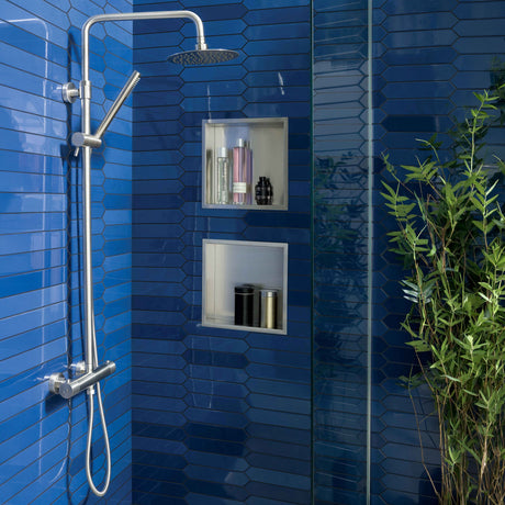 JTP INOX Stainless Steel Thermostatic Mixer Shower with Riser & Overhead Kit