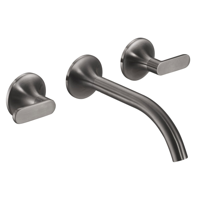 JTP KONO Brushed Black 3 Hole Wall Mounted Basin Mixer Tap (handle design 1)