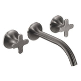JTP KONO Brushed Black 3 Hole Wall Mounted Basin Mixer Tap (handle design 2)