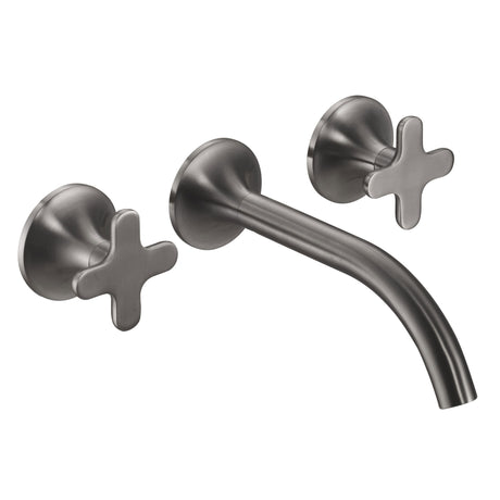 JTP KONO Brushed Black 3 Hole Wall Mounted Basin Mixer Tap (handle design 2)