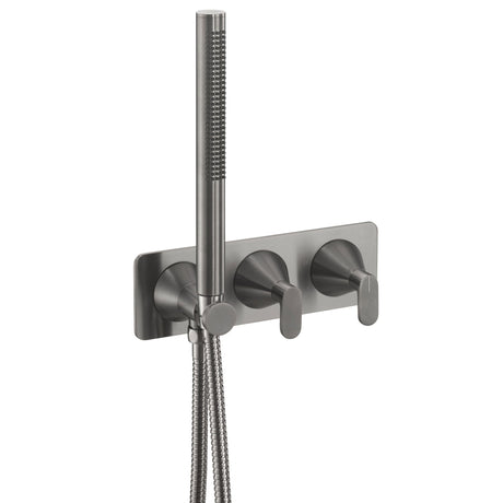 JTP KONO Brushed Black Thermostatic Concealed 2 Outlet Shower Valve with Attached Handset