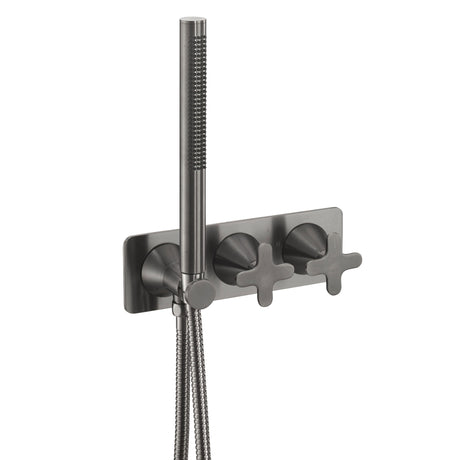 JTP KONO Brushed Black Thermostatic Concealed 2 Outlet Shower Valve with Attached Handset