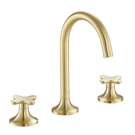 JTP KONO Brushed Brass 3 Hole Deck Mounted Basin Mixer Tap (handle design 2)