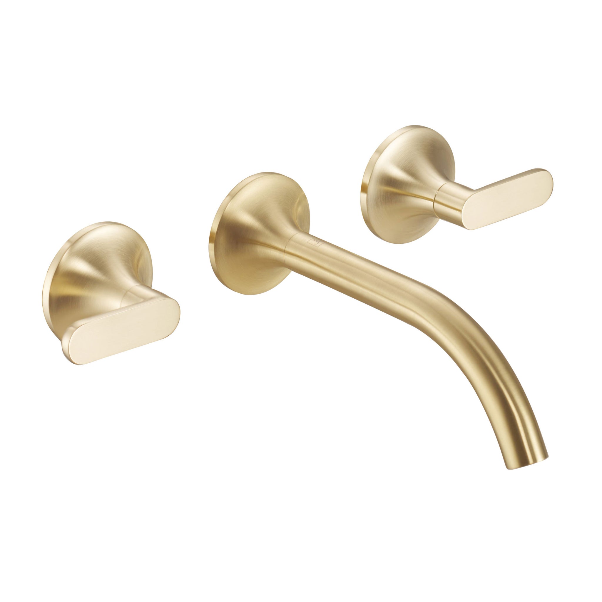 JTP KONO Brushed Brass 3 Hole Wall Mounted Basin Mixer Tap (handle design 1)