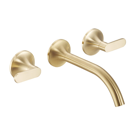 JTP KONO Brushed Brass 3 Hole Wall Mounted Basin Mixer Tap (handle design 1)