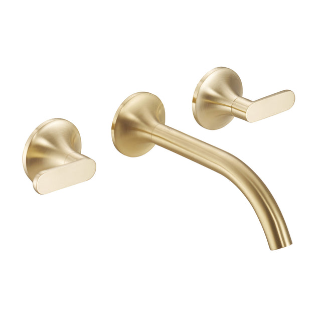 JTP KONO Brushed Brass 3 Hole Wall Mounted Basin Mixer Tap (handle design 1)