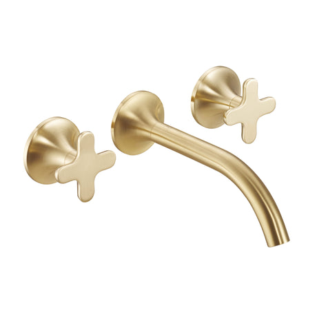 JTP KONO Brushed Brass 3 Hole Wall Mounted Basin Mixer Tap (handle design 2)