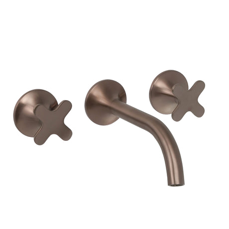 JTP KONO Brushed Bronze 3 Hole Wall Mounted Basin Mixer Tap (handle design 2)
