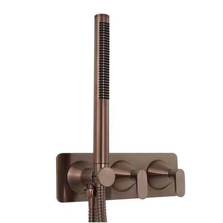 JTP KONO Brushed Bronze Thermostatic Concealed 2 Outlet Shower Valve with Attached Handset