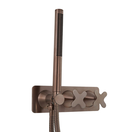 JTP KONO Brushed Bronze Thermostatic Concealed 2 Outlet Shower Valve with Attached Handset