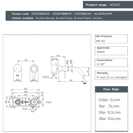 JTP KONO Wall Mounted Basin Mixer Tap