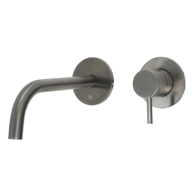 JTP VOS Brushed Black Designer Handle Single Lever Wall Mounted Basin Mixer Tap with Slim Spout