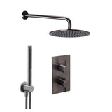 JTP VOS Brushed Black Round Thermostat with Overhead Shower & Slim Shower Handle – 2 Controls