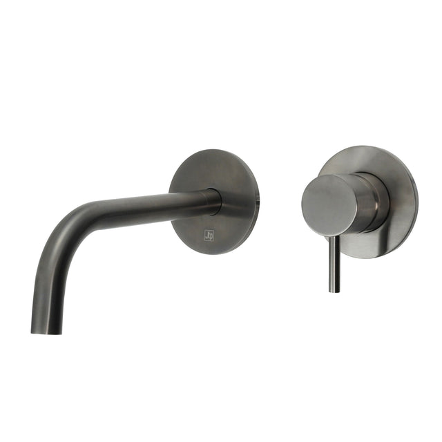 JTP VOS Brushed Black Single Lever Wall Mounted Basin Mixer Tap with Slim Spout