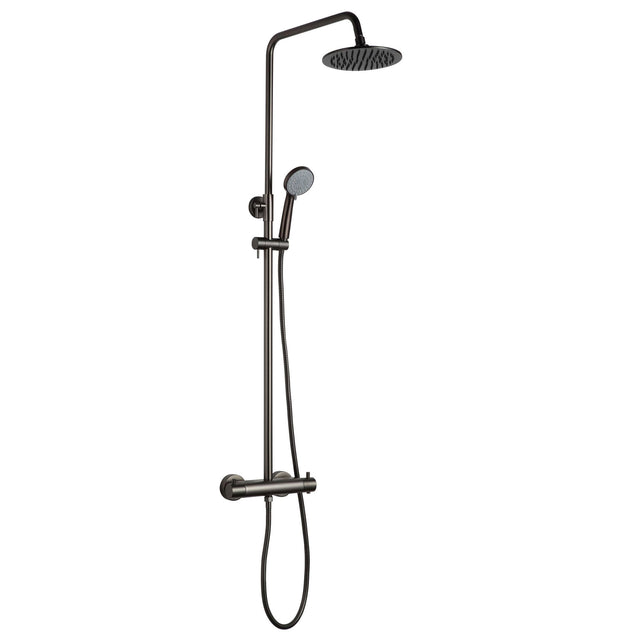 JTP VOS Brushed Black Thermostatic Bar Valve with 2 Outlets, Adjustable Riser & Multifunction Round Shower Handle