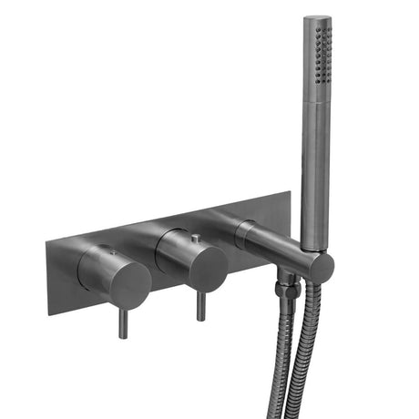 JTP VOS Brushed Black Thermostatic Concealed 2 Outlet Shower Valve with Attached Handset