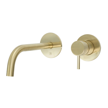 JTP VOS Brushed Brass Designer Handle Single Lever Wall Mounted Basin Mixer Tap with Slim Spout