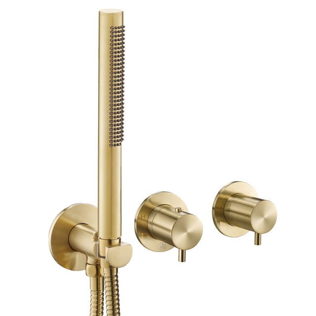 JTP VOS Brushed Brass Modular Thermostatic Concealed 2 Outlet Shower Valve with Attached Handset